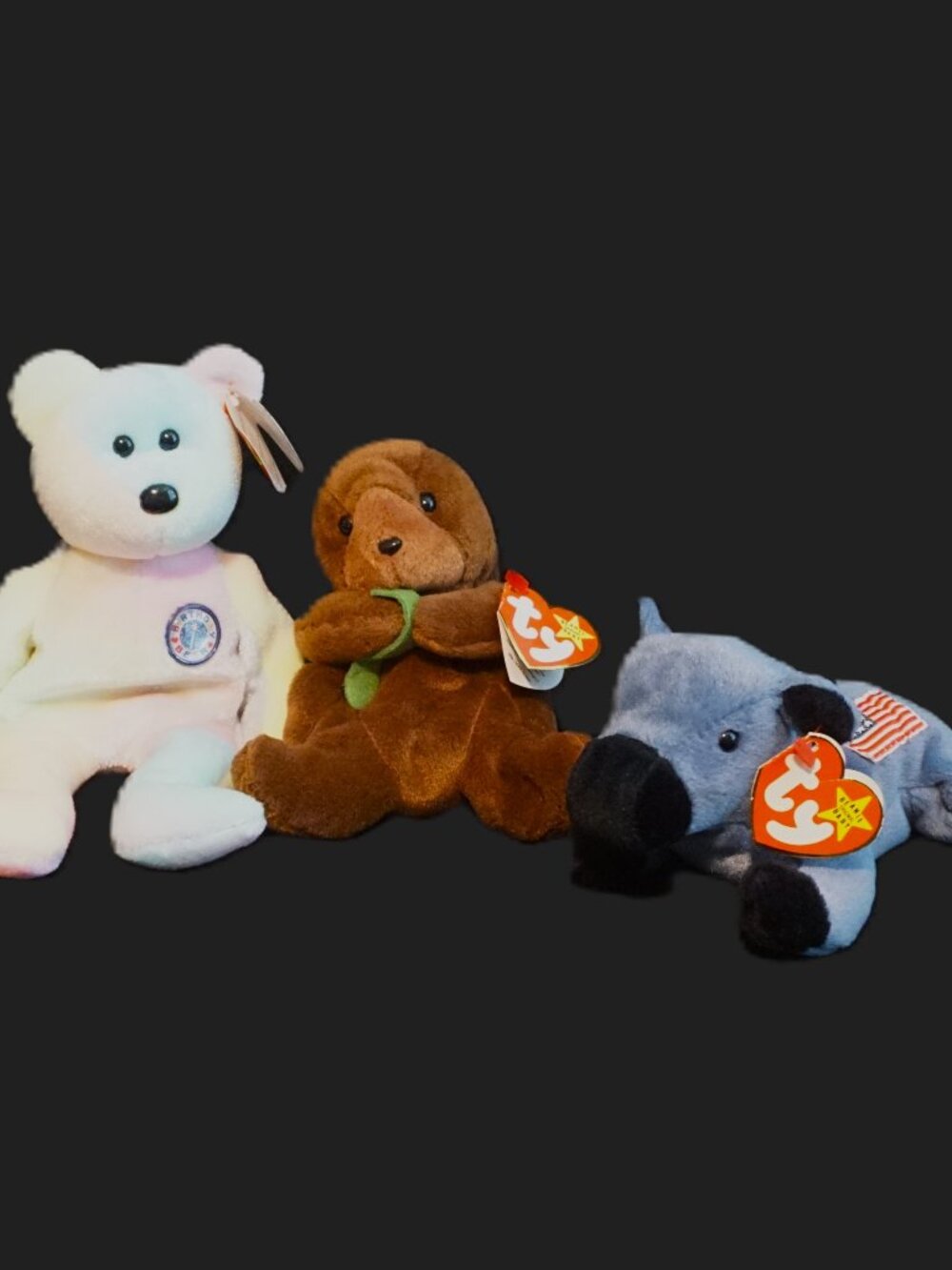 TY Beanie Baby 3 Animal Bundle “B.B. Bear”, “Lefty” and “Seaweed”